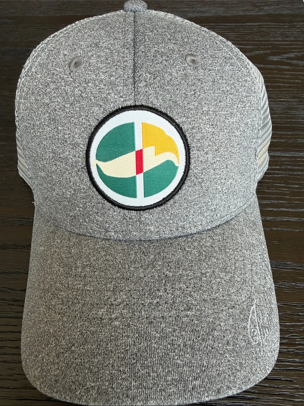 Pumpkin Ridge Golf Gray Men’s Performance Trucker Cap with Green & Yellow Patch